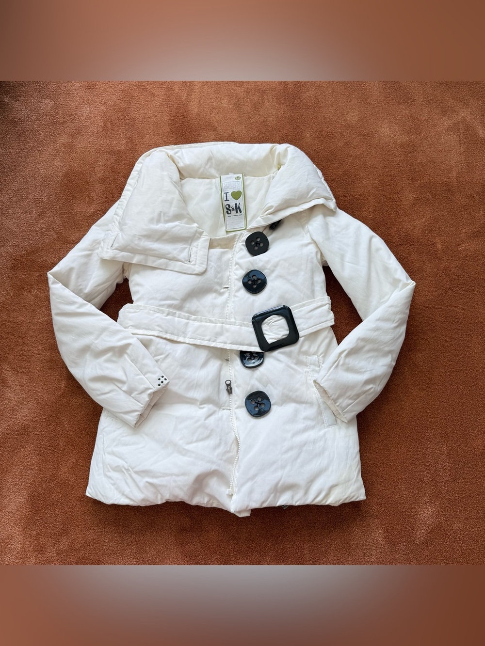 Soia & Kyo Cream White Puffer Coat with Belt